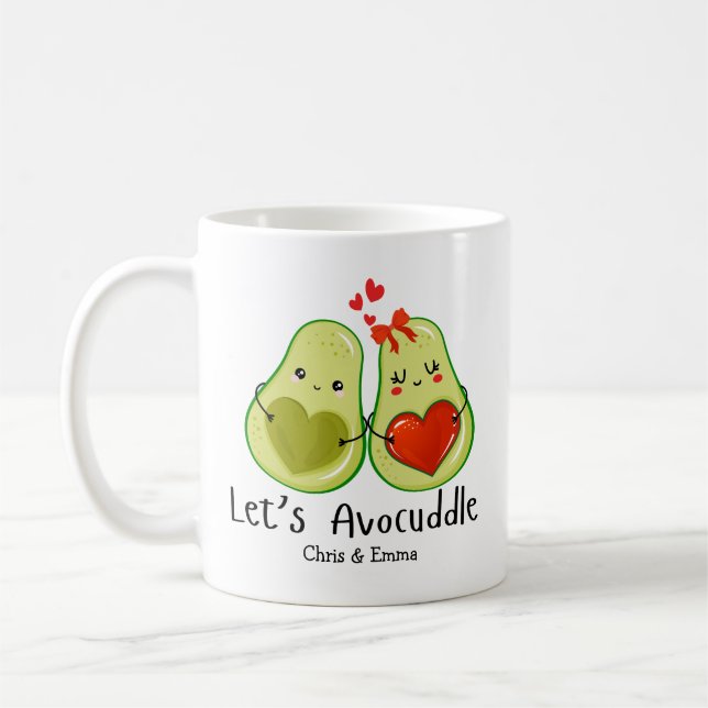 Let’s Avocuddle – Custom Avocado Couple Names Coffee Mug (Left)