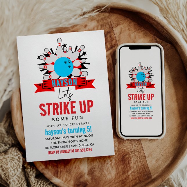 Let’s Bowl! Fun Kids 5th Birthday Party Bowling Invitation (Creator Uploaded)