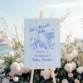 Let’s Brunch Baby Shower Welcome Sign - Blue
