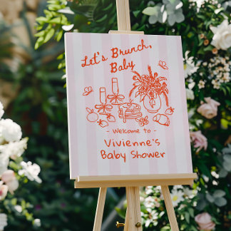 Let’s Brunch Baby Shower Welcome Sign - Red + Pink