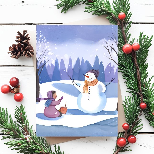 Let’s Build a Snowman | Watercolor Winter Painting Postcard (Creator Uploaded)