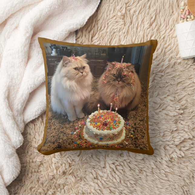 Let’s Celebrate! Cute Birthday Cat Throw Pillow (Blanket)