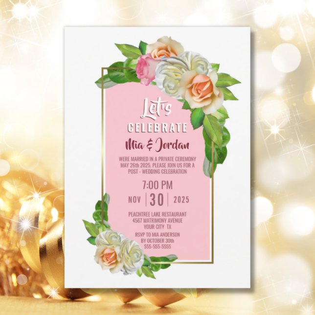 Let’s Celebrate Pink Rose Floral Elopement Invitation (Creator Uploaded)