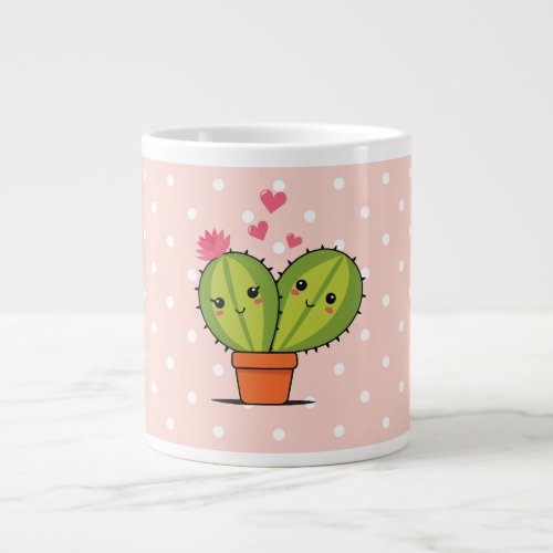 Letâs cuddle cactus on pink polka dots giant coffee mug