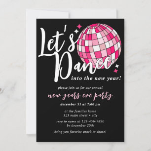 Let’s Dance New Years Pink Disco Ball Retro Invitation