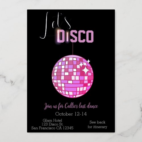 Letâs Disco Bachelorette Last Dance Neon Foil Invitation