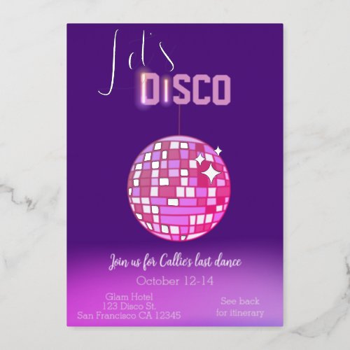 Letâs Disco Neon Bachelorette  Foil Invitation