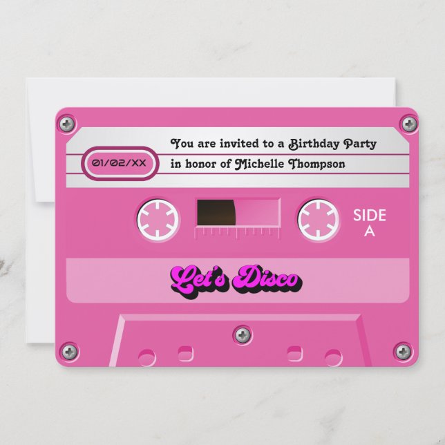 Let’s Disco Retro Cassette Tape Birthday Party Invitation (Front)