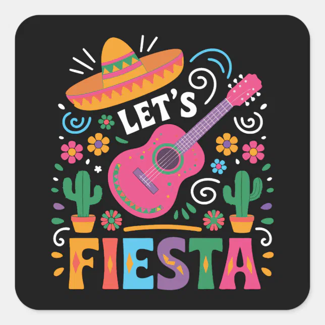 Let’s Fiesta – Bright Mexican Party Style Square Sticker | Zazzle