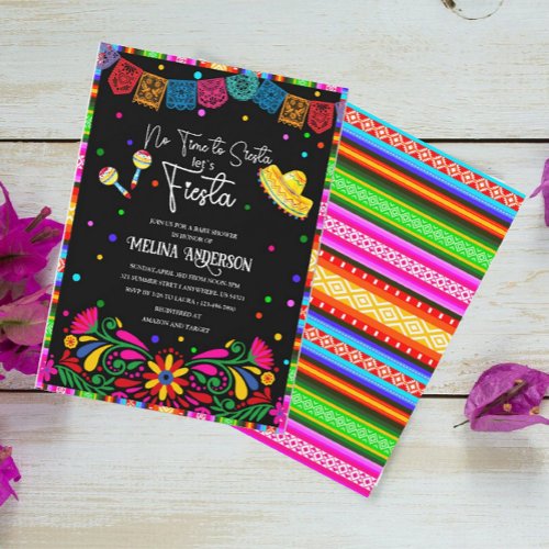 Lets Fiesta watercolor baby shower Invitation