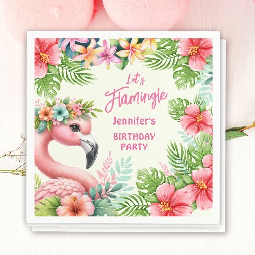 Lets Flamingle Girl Pink Flamingo Birthday Party Napkins