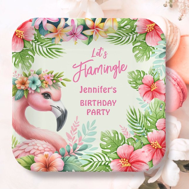 Let’s Flamingle Girl Pink Flamingo Birthday Party  Paper Plates (Creator Uploaded)
