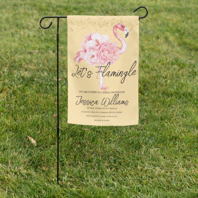 Let’s Flamingle! Tropical Bridal Shower Bash Garden Flag (In SItu)