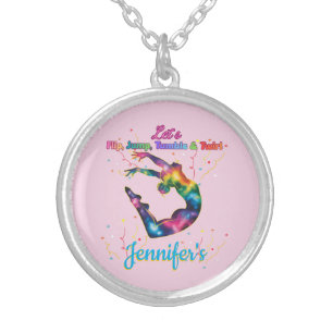 Let’s Flip, Jump, Tumble & Twirl Birthday Girl Silver Plated Necklace