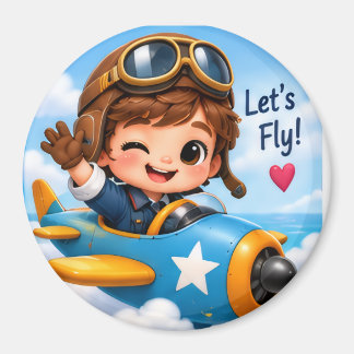 Let’s Fly Cute Little Pilot Airplane Magnet