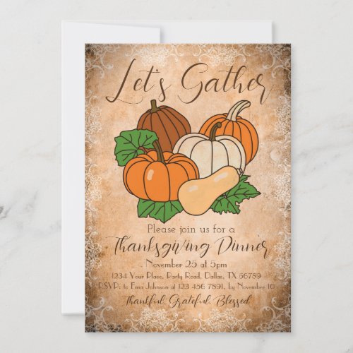 Lets Gather Invitation Editable Thanksgiving  Invitation