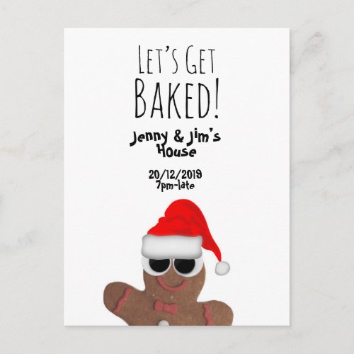 Lets Get Baked Customisable Christmas Invitation Postcard