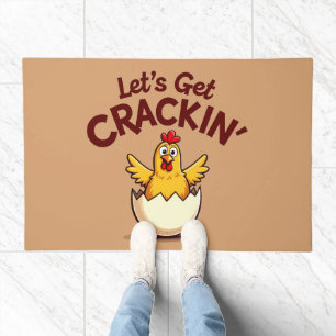 Let’s Get Crackin’ Funny Chicken Farm Pun Doormat
