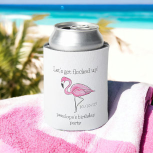 Let’s Get Flocked Up Pink Flamingo Personalized Can Cooler