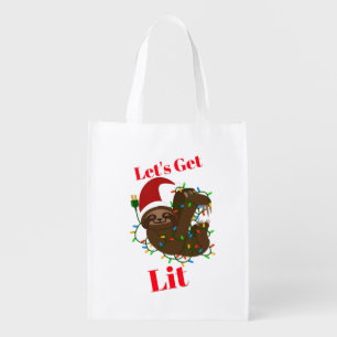 Let’s Get Lit Christmas Sloth  Grocery Bag