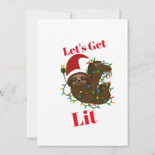 Let’s Get Lit Christmas Sloth Holiday Card