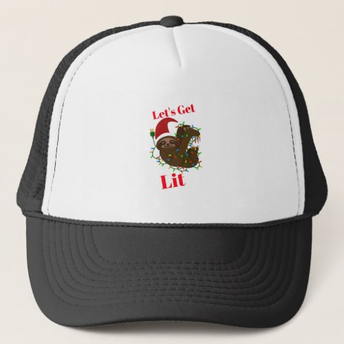 Lets Get Lit Christmas Sloth Trucker Hat