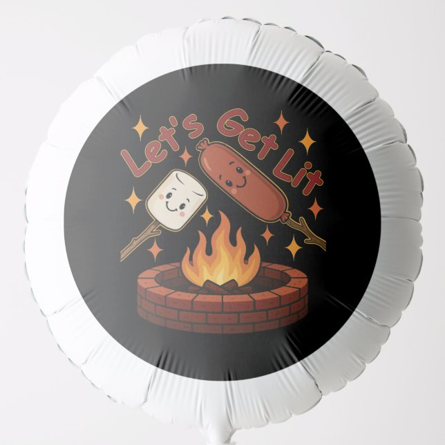 Let’s Get Lit Firepit – Cute Marshmallow & Hot Dog Balloon (Front)