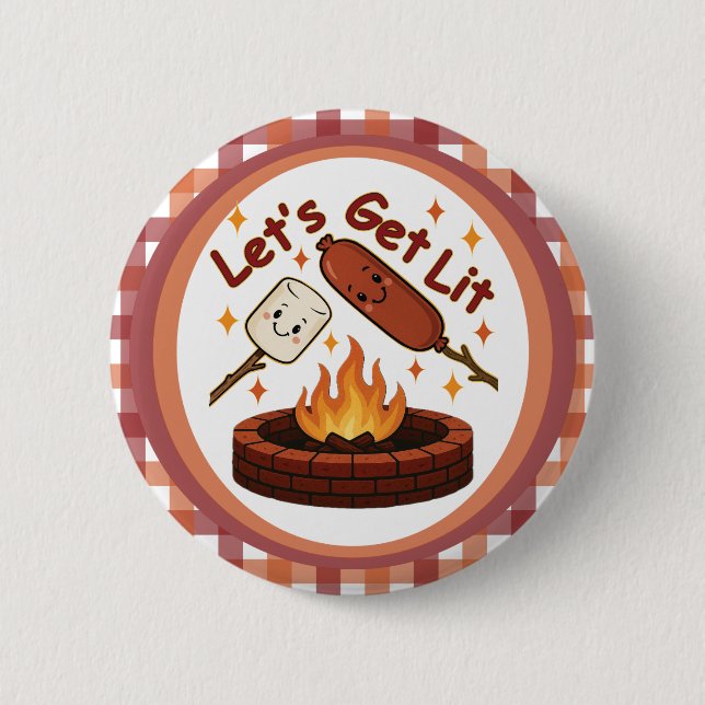 Let’s Get Lit Firepit – Cute Marshmallow & Hot Dog Button (Front)