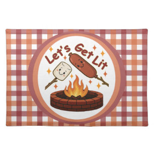Let’s Get Lit Firepit – Cute Marshmallow & Hot Dog Cloth Placemat