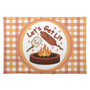 Let’s Get Lit Firepit – Cute Marshmallow & Hot Dog Cloth Placemat