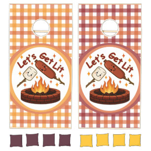 Let’s Get Lit Firepit – Cute Marshmallow & Hot Dog Cornhole Set