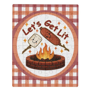 Let’s Get Lit Firepit – Cute Marshmallow & Hot Dog Jigsaw Puzzle