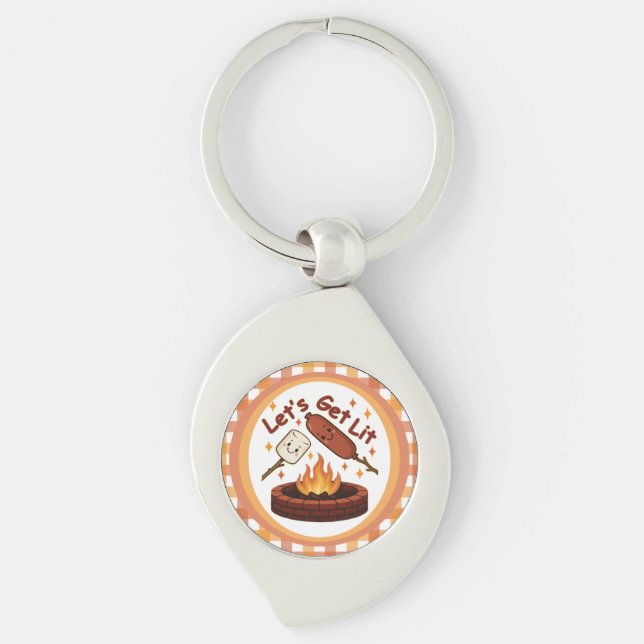 Let’s Get Lit Firepit – Cute Marshmallow & Hot Dog Keychain (Front)
