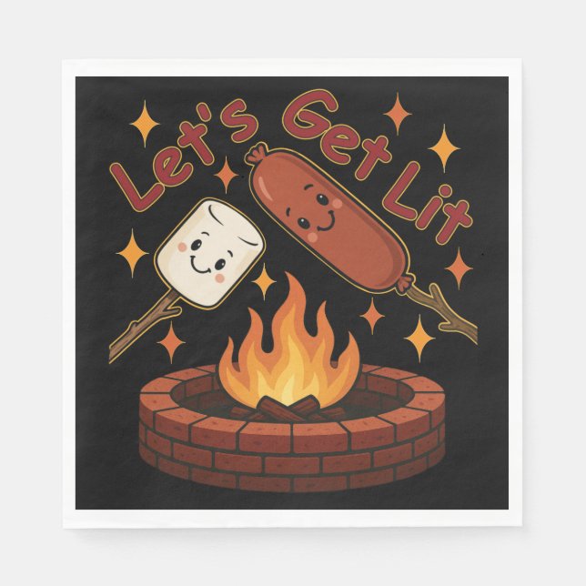 Let’s Get Lit Firepit – Cute Marshmallow & Hot Dog Napkins (Front)