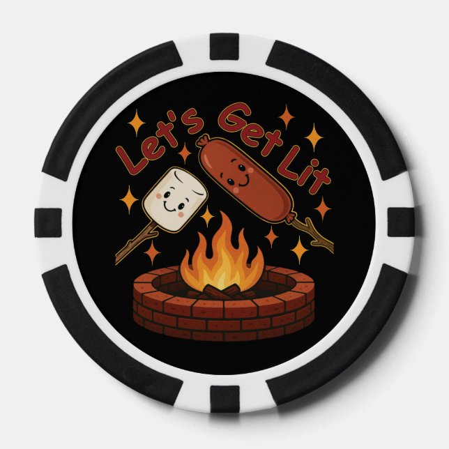 Let’s Get Lit Firepit – Cute Marshmallow & Hot Dog Poker Chips (Front)