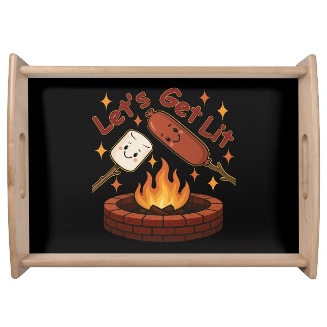 Let’s Get Lit Firepit – Cute Marshmallow & Hot Dog Serving Tray (Front)