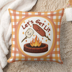 Let’s Get Lit Firepit – Cute Marshmallow & Hot Dog Throw Pillow