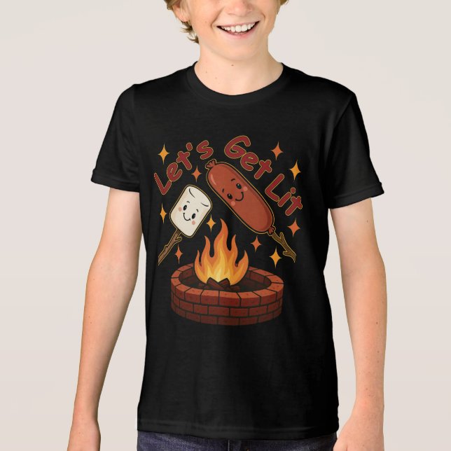 Let’s Get Lit Firepit – Cute Marshmallow & Hot Dog Tri-Blend Shirt (Front)