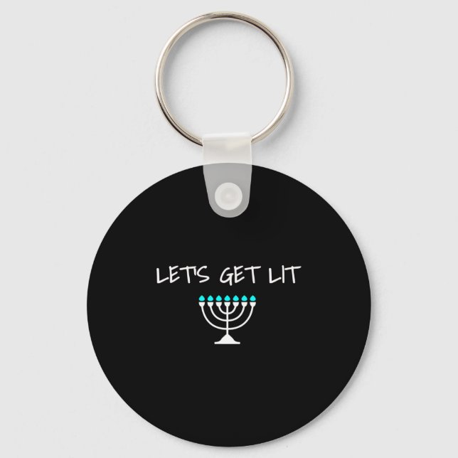Let S Get Lit Jewish Hanukkah Menorah Chanukkah  Keychain (Front)