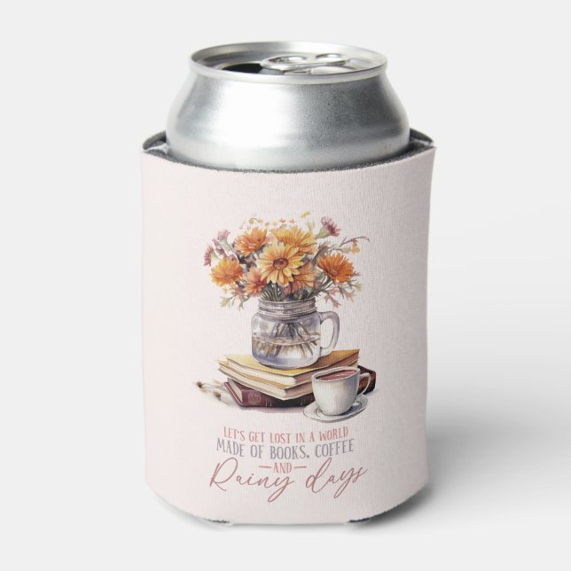 Let’s Get Lost – Books, Coffee & Rain Rustic Can Cooler (Can Front)