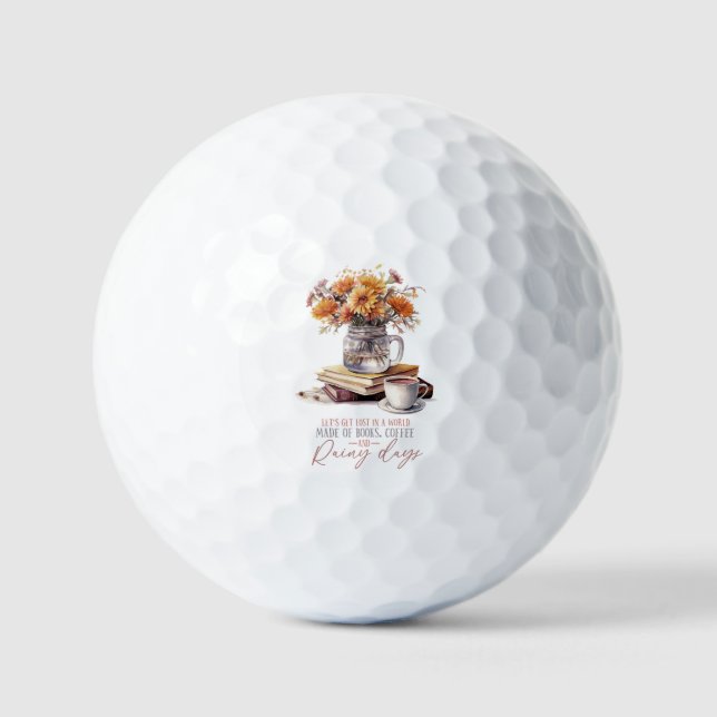 Let’s Get Lost – Books, Coffee & Rain Rustic Golf Balls (Front)