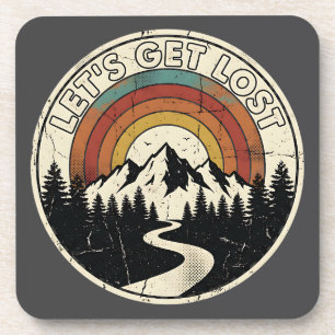 Let’s Get Lost Retro Mountain Adventure Outdoor Beverage Coaster