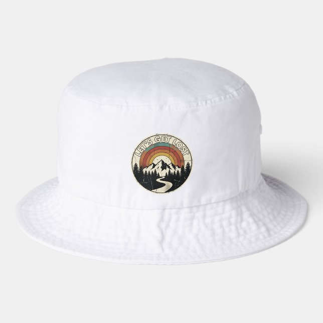 Let’s Get Lost Retro Mountain Adventure Outdoor Bucket Hat (Front)