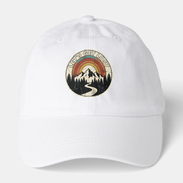 Let’s Get Lost Retro Mountain Adventure Outdoor Hat (Front)