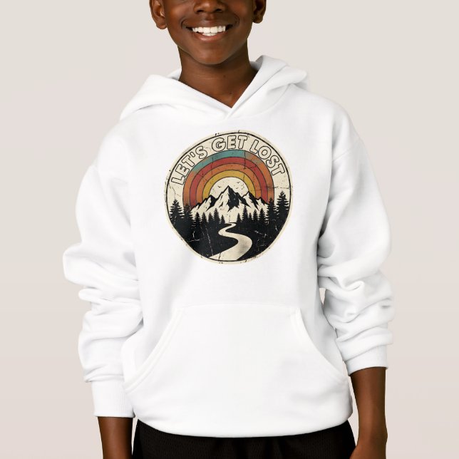Let’s Get Lost Retro Mountain Adventure Outdoor Hoodie (Front)