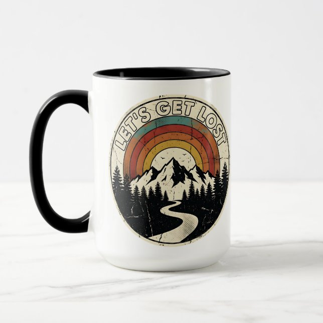 Let’s Get Lost Retro Mountain Adventure Outdoor Mug (Left)