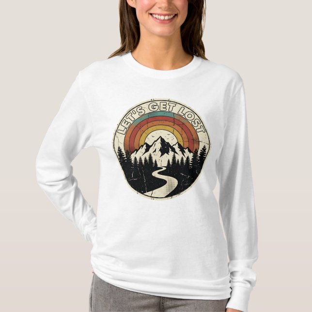 Let’s Get Lost Retro Mountain Adventure Outdoor T-Shirt (Front)