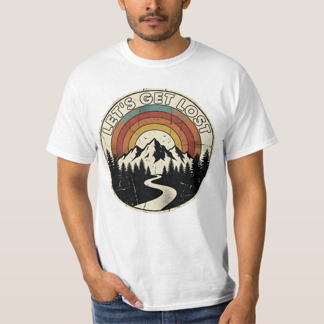 Let’s Get Lost Retro Mountain Adventure Outdoor T-Shirt (Front)
