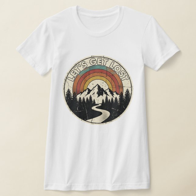 Let’s Get Lost Retro Mountain Adventure Outdoor T-Shirt (Laydown)