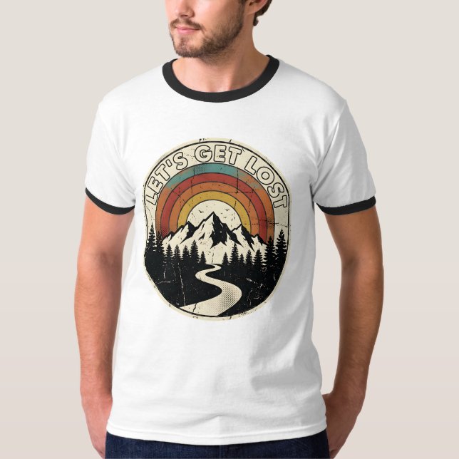 Let’s Get Lost Retro Mountain Adventure Outdoor T-Shirt (Front)